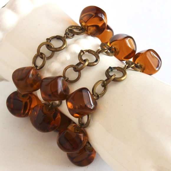 1920s -1930s Amber Glass Pillow Bead Bracelets Set of Three - Picture 5 of 8